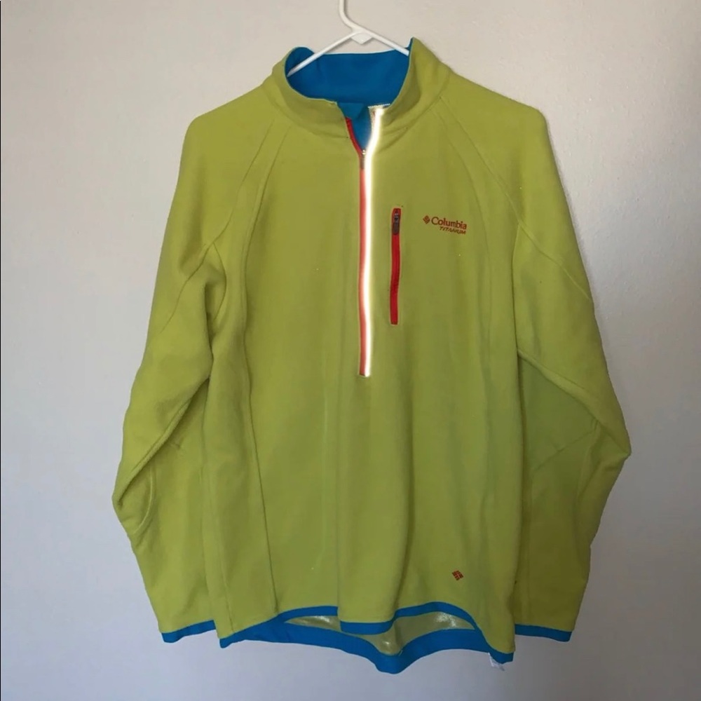 Columbia Lime Green Fleece Pullover with Blue Trim